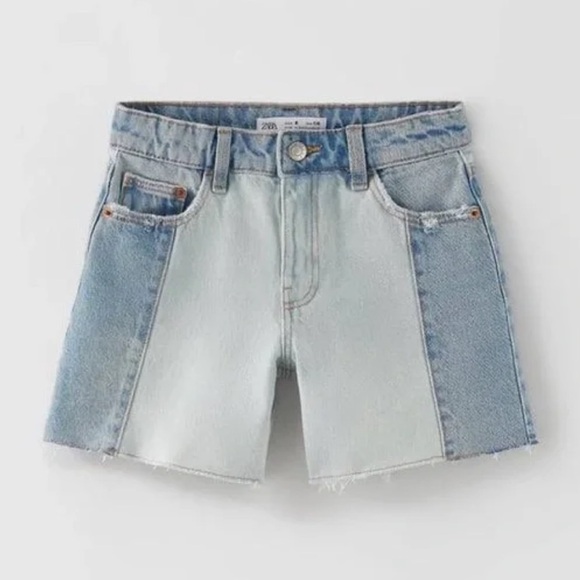 Zara Kids denim shorts two toned colorblock patchwork jeans girls adjustable - Picture 1 of 7